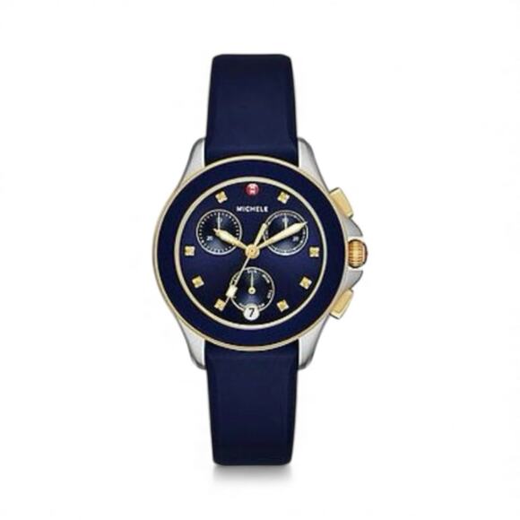 Michele Cape Chronograph Women’s Watch |Navy Blue Dial Rubber Strap | Swiss Made - Picture 7 of 9